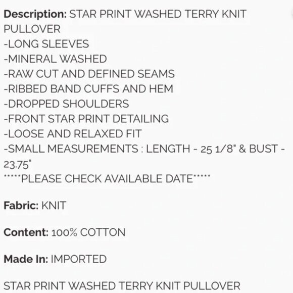 NEW EASEL Blue and White STAR PRINT WASHED TERRY KNIT PULLOVER Size LARGE - Picture 4 of 4